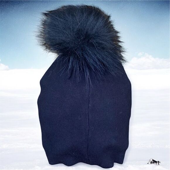 NWT New Adrienne Landau Crystal & Faux Fur Beanie Hat Black OS Winter Warm Bling main image 7